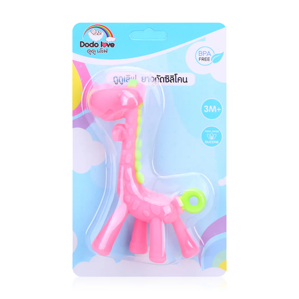 DODOLOVE Silicone Mud Teether Giraffe For Baby 1pc - #Pink