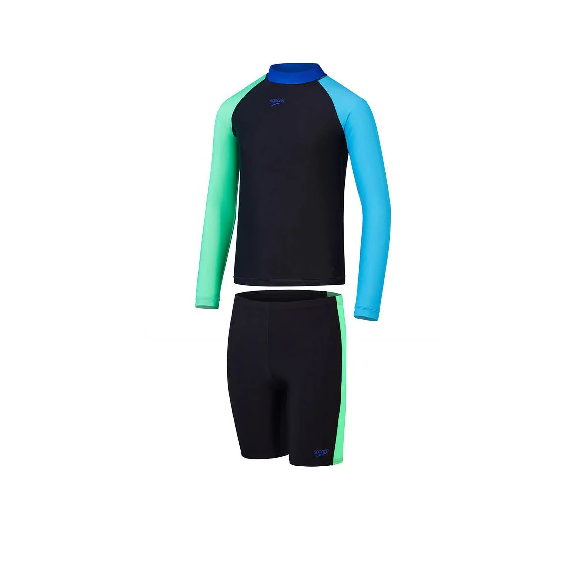 SPEEDO Colourblock Rash Top & Jammer Set Boys Swimsuit - Black - 11-12 YEARS
