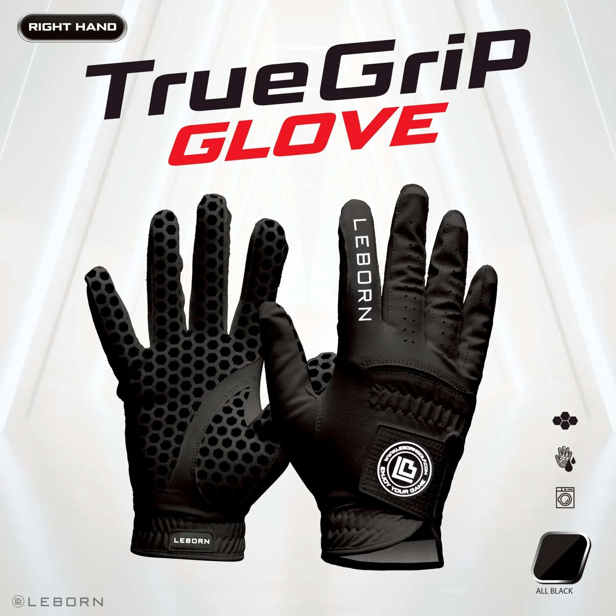 LEBORN ถุงมือกอล์ฟ รุ่น True Grip สีดำ (มือขวา) - Black - 19