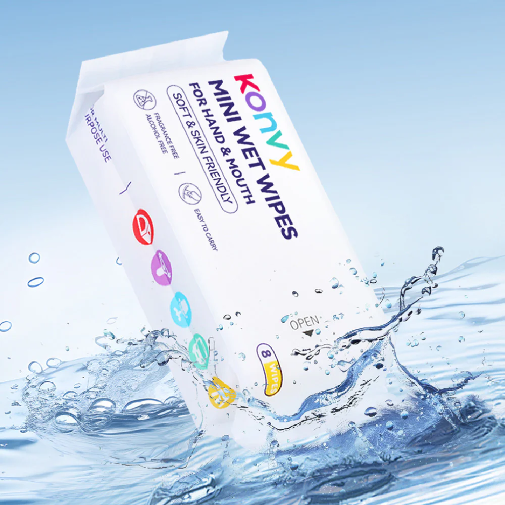 Konvy Mini Wet Wipes For Mouth & Hand [8 Wipes x 8 Packs] — 8 Wipes x 8 Packs