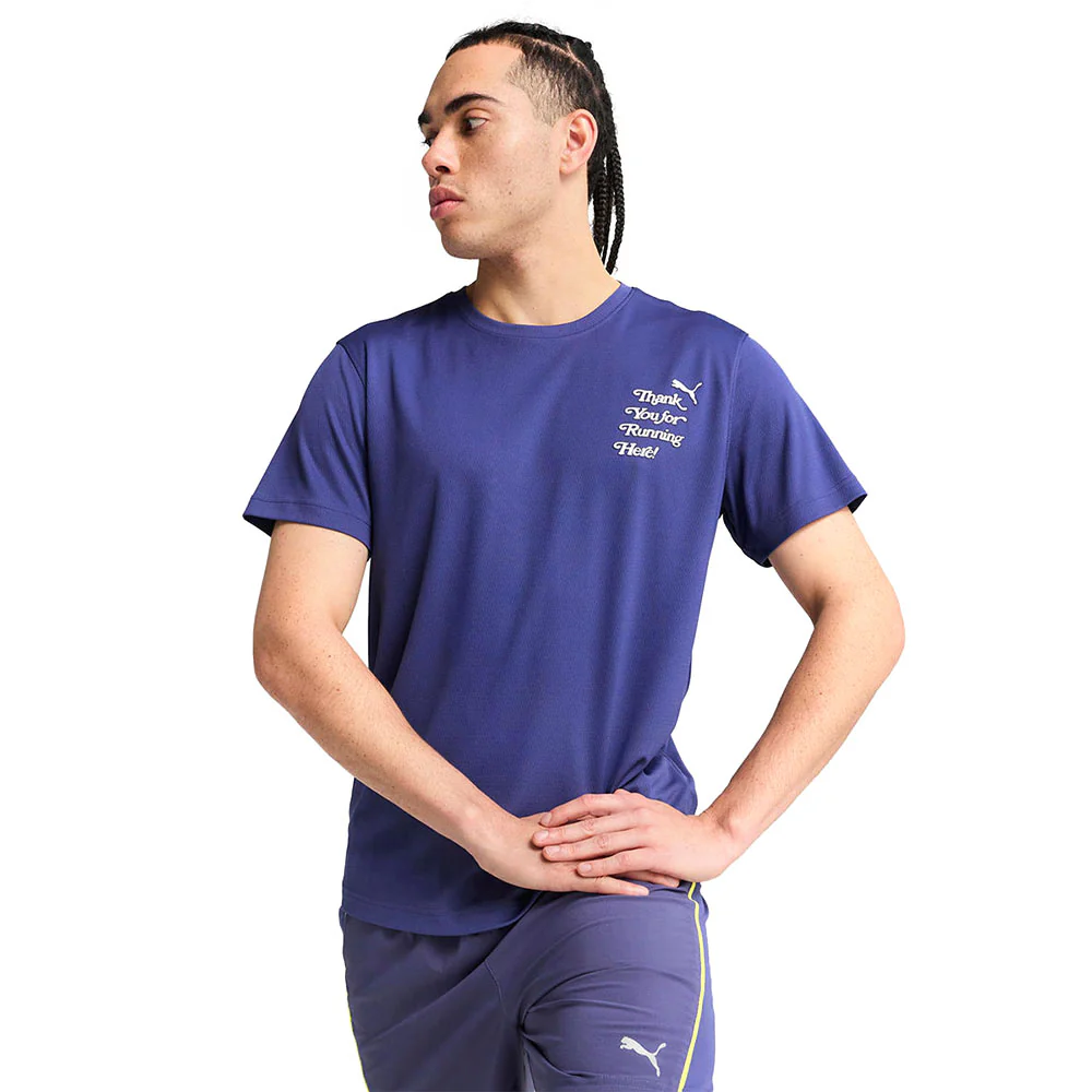 PUMA Graphics Slogan Men's Running T-Shirt - Navy - L (UK SIZE)