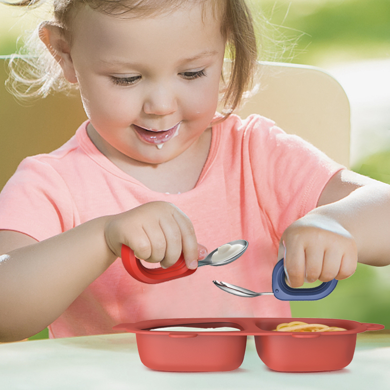 Hogokids Children Stainless Steel Round Handle Spoon & Fork Set