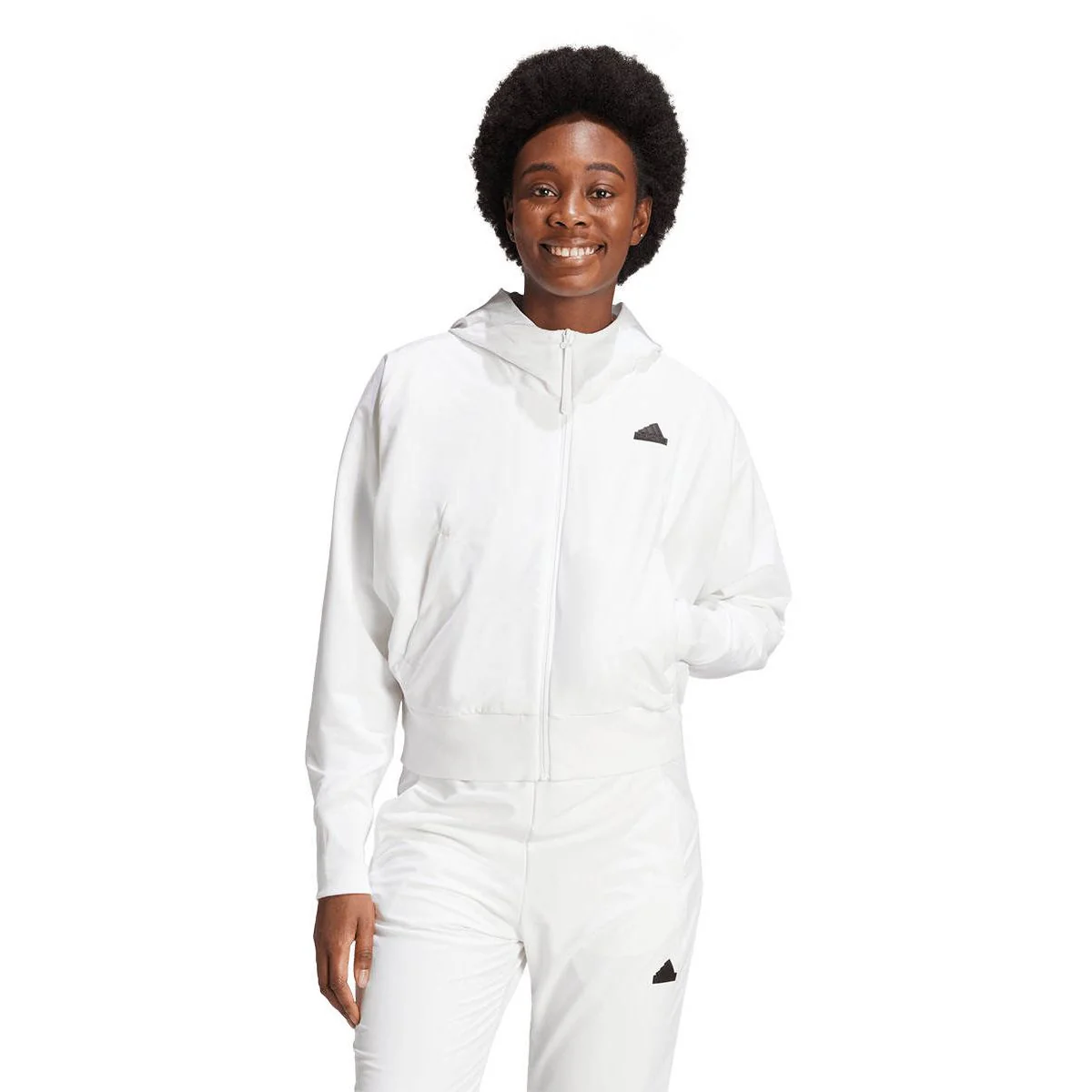 ADIDAS Z.N.E. Woven Full-Zip Women's Hoodie - White - L (ASIAN SIZE)