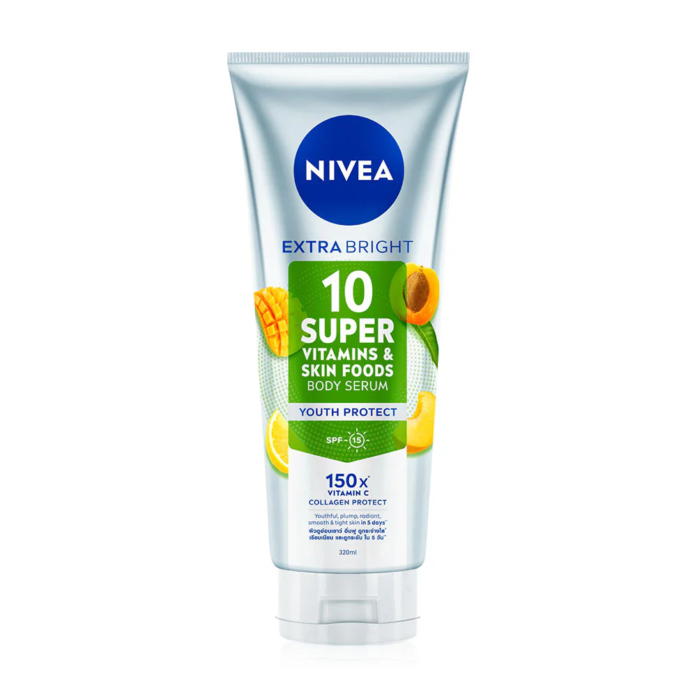 Nivea Extra Bright 10 Super Vitamins & Skin Foods Body Serum Youth Protect — Youth Protect, 320 мл