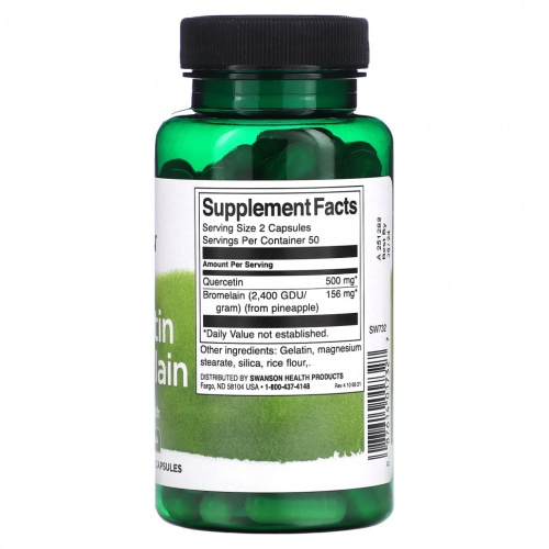 Swanson, Кверцетин и бромелаин, 100 капсул фото 2