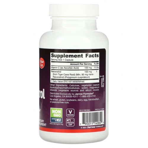 Jarrow Formulas, Ресвератрол, 100 мг, 120 капсул фото 2