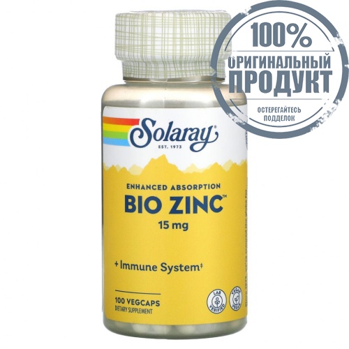 Solaray, Bio Zinc, 15 мг, 100 растительных капсул