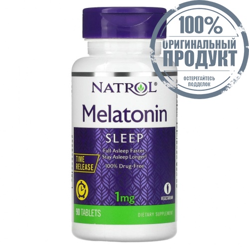 Natrol, Мелатонин, медленное высвобождение, 1 мг, 90 таблеток