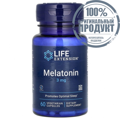 Life Extension, Мелатонин, 3 мг, 60 вегетарианских капсул