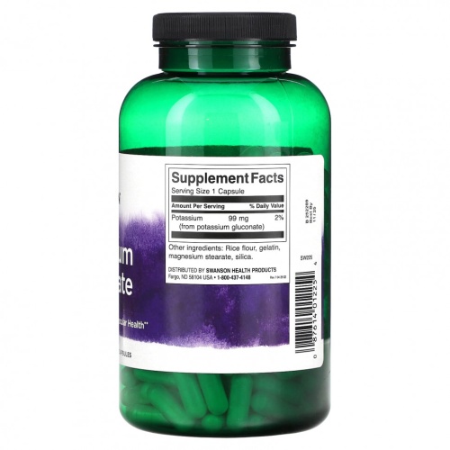Swanson, Глюконат калия, 99 мг, 250 капсул фото 2