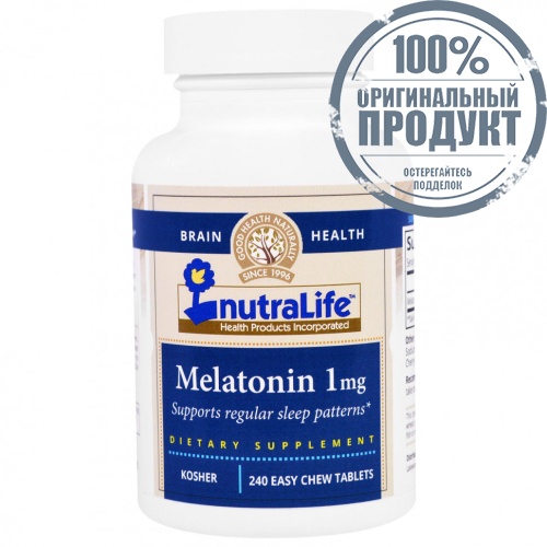 NutraLife, Мелатонин, 1 мг, 240 легко разжевываемых таблеток