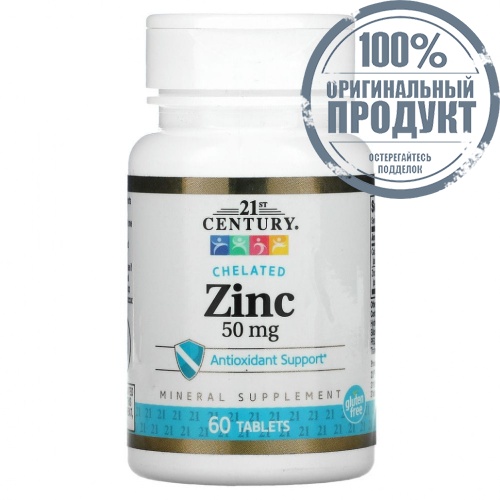 21st Century, хелатный цинк, 50 мг, 60 таблеток