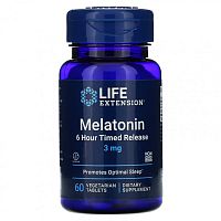 Life Extension, Мелатонин, высвобождение через 6 часов, 3 мг, 60 вегетарианских таблеток