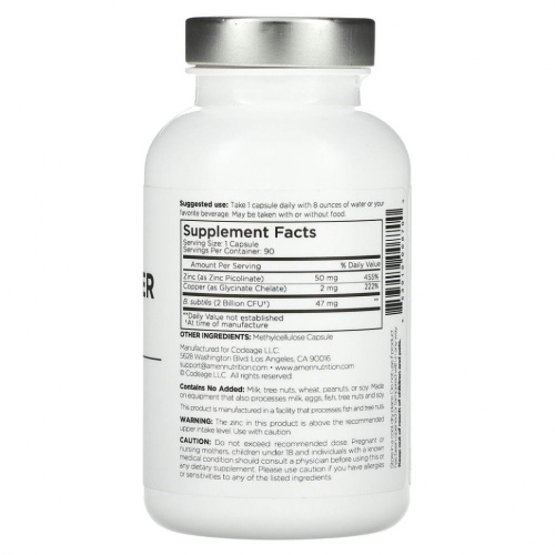 Codeage, Amen, цинк / медь + пробиотики, 90 растительных капсул фото 2