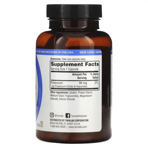 Twinlab, Калий в капсулах, 180 капсул фото 2 Twinlab, Калий в капсулах, 180 капсул фото 2