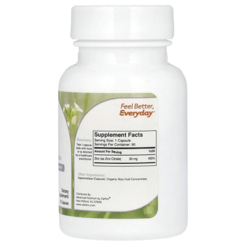 Zahler, Zinc, биоактивный цитрат цинка, 90 капсул фото 2