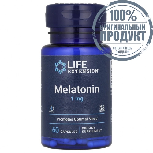 Life Extension, мелатонин, 1 мг, 60 капсул