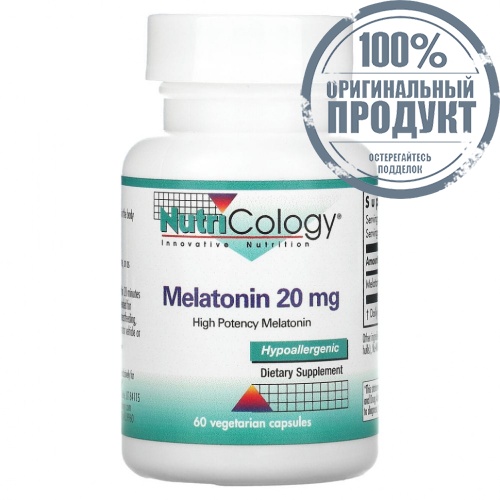 Nutricology, Мелатонин, 20 мг, 60 вегетарианских капсул