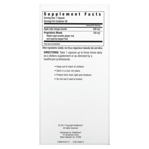 DietWorks, Яблочный уксус, 90 капсул фото 2