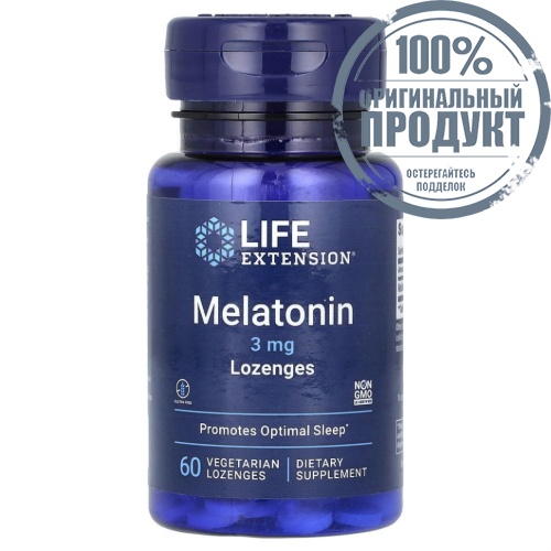 Life Extension, Мелатонин, 3 мг, 60 вегетарианских пастилок