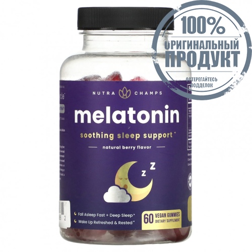 NutraChamps, Мелатонин, натуральные ягоды, 60 веганских жевательных таблеток
