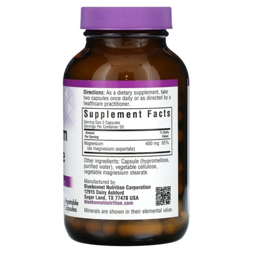 Bluebonnet Nutrition, Аспартат магния, 100 растительных капсул фото 2
