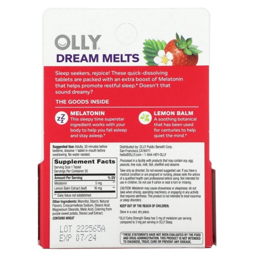 OLLY, Extra Strength Sleep, клубника, 30 таблеток фото 2