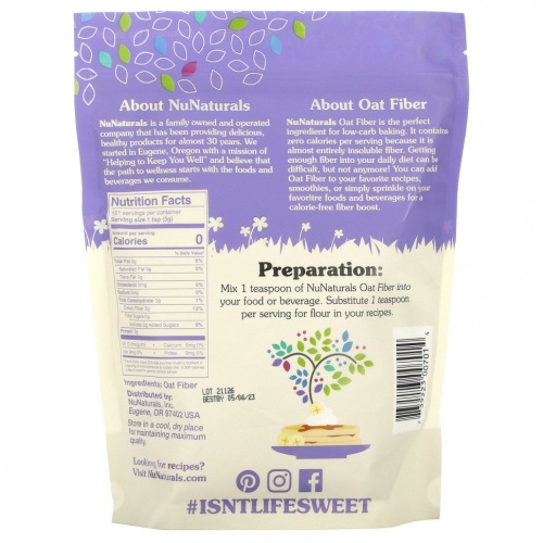 NuNaturals, Овсяное волокно, 454 г (1 фунт) фото 2