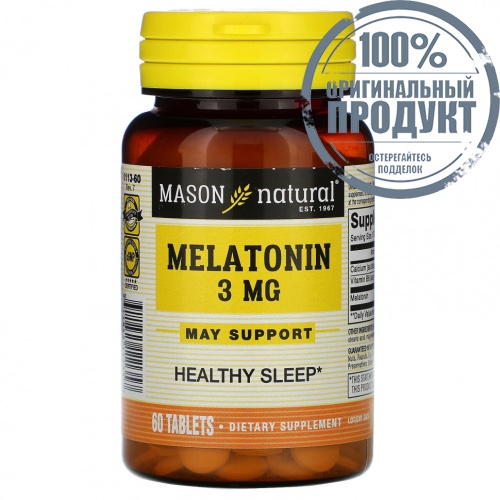 Mason Natural, Мелатонин, 3 мг, 60 таблеток