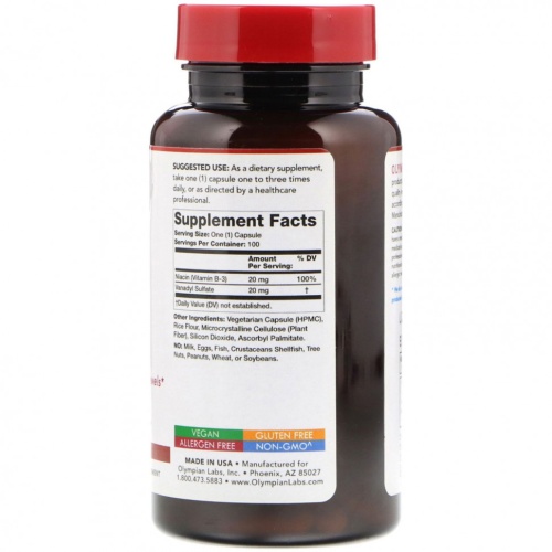 Olympian Labs, Cульфат ванадила-20, 100 вегетарианских капсул фото 2