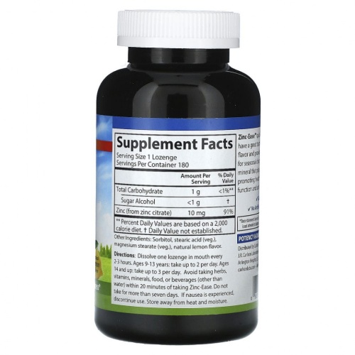 Carlson Labs, Zinc-Ease, натуральный лимон, 180 пастилок фото 2