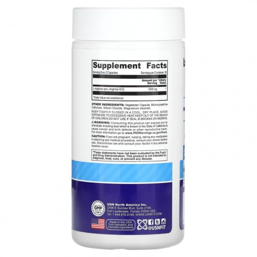 USN, L-аргинин, 500 мг, 60 капсул фото 2