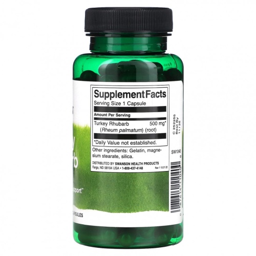 Swanson, Ревень индейки, 500 мг, 100 капсул фото 2