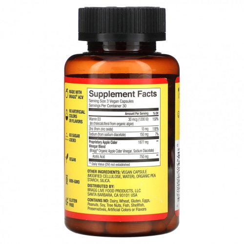 Bragg, Яблочный уксус, 90 капсул фото 2