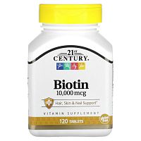 21st Century, биотин, 10 000 мкг, 120 таблеток