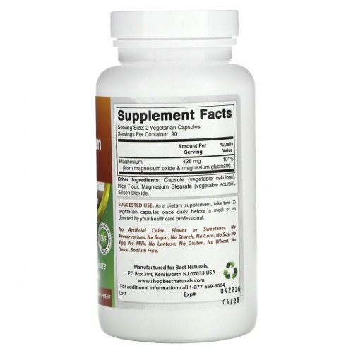 Best Naturals, Магний, 425 мг, 180 вегетарианских капсул фото 2