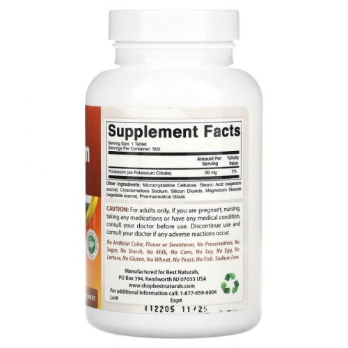Best Naturals, Цитрат калия, 99 мг, 500 таблеток фото 2 Best Naturals, Цитрат калия, 99 мг, 500 таблеток фото 2