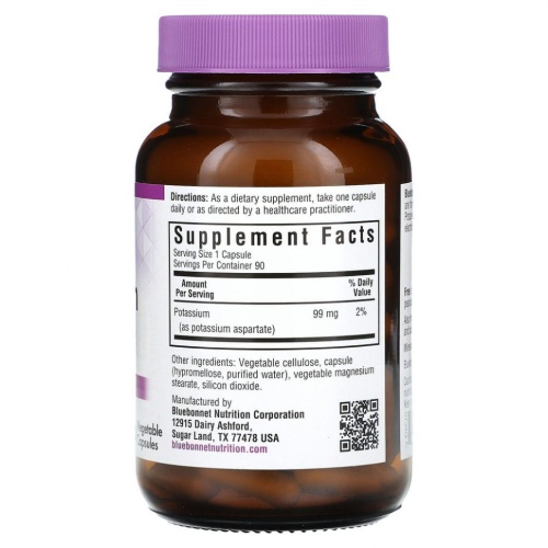 Bluebonnet Nutrition, Калий, 99 мг, 90 растительных капсул фото 2