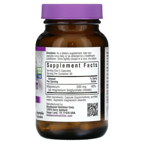 Bluebonnet Nutrition, Хелатный магний, 60 растительных капсул фото 2 Bluebonnet Nutrition, Хелатный магний, 60 растительных капсул фото 2