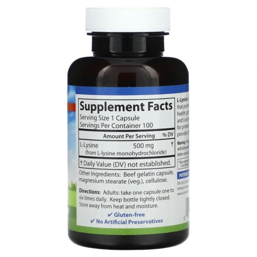 Carlson, L-лизин, 500 мг, 100 капсул фото 2