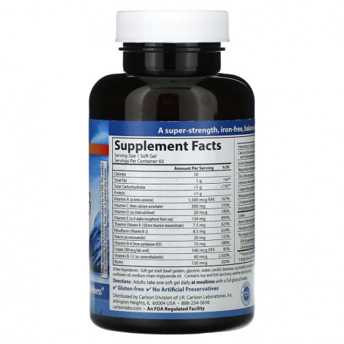 Carlson, Мульти + омега-3, 60 мягких таблеток фото 2