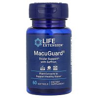 Life Extension, MacuGuard, препарат с шафраном для укрепления зрения, 60 мягких таблеток