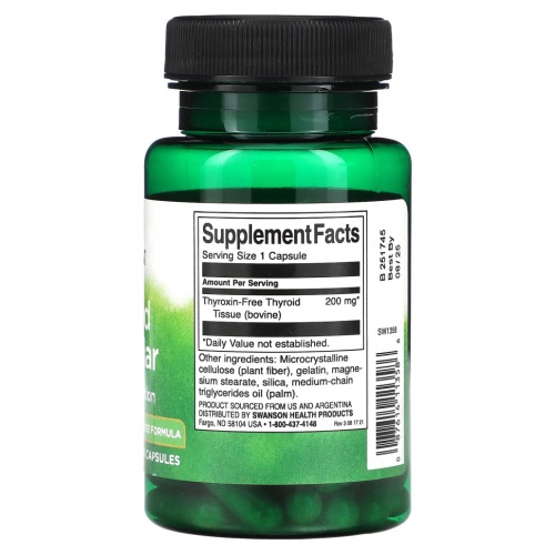 Swanson, Щитовидная железа, 200 мг, 60 капсул фото 2