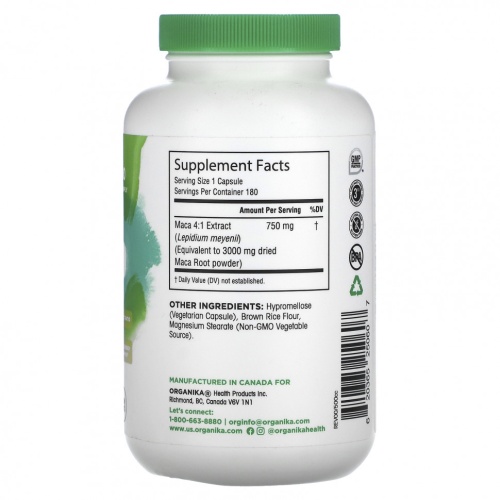 Organika, MACA, 750 mg, 180 Vegetarian Capsules фото 2