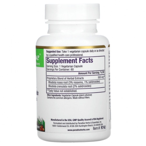 Paradise Herbs, родиола, 60 вегетарианских капсул фото 2