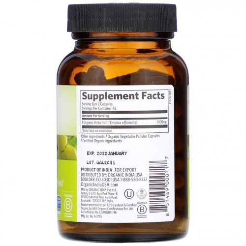 Organic India, амла, 90 вегетарианских капсул фото 2