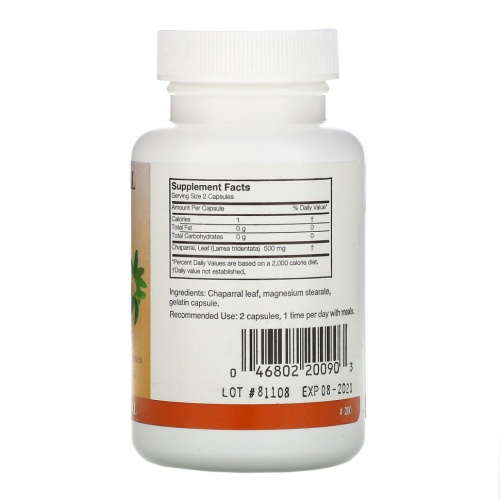 Arizona Natural, чапараль, 250 мг, 90 капсул фото 2