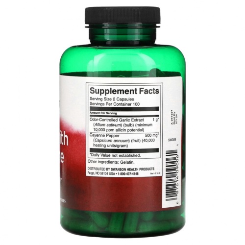 Swanson, Чеснок с кайенским перцем, 200 капсул фото 2