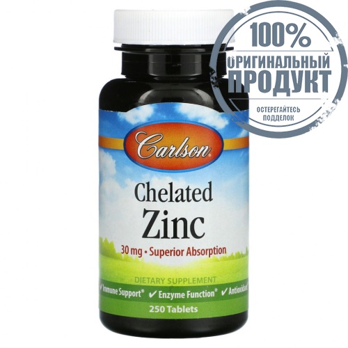 Carlson Labs, Хелатный цинк, 30 мг, 250 таблеток