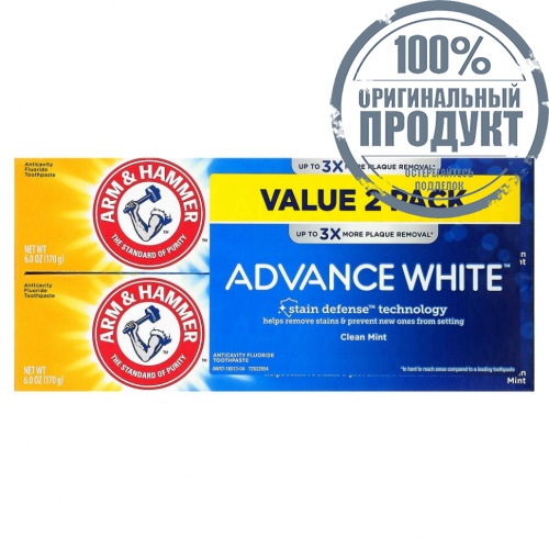 Arm & Hammer, Advance White, Extreme Whitening Toothpaste, Clean Mint, Twin Pack, 6.0 oz (170 g) Each фото 2 Arm & Hammer, Advance White, Extreme Whitening Toothpaste, Clean Mint, Twin Pack, 6.0 oz (170 g) Each фото 2